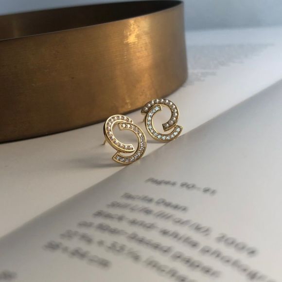 New Chanel Style Pearl Stud Earrings 14K Gold over 925 Silver Bridal Earrings - Picture 4 of 4